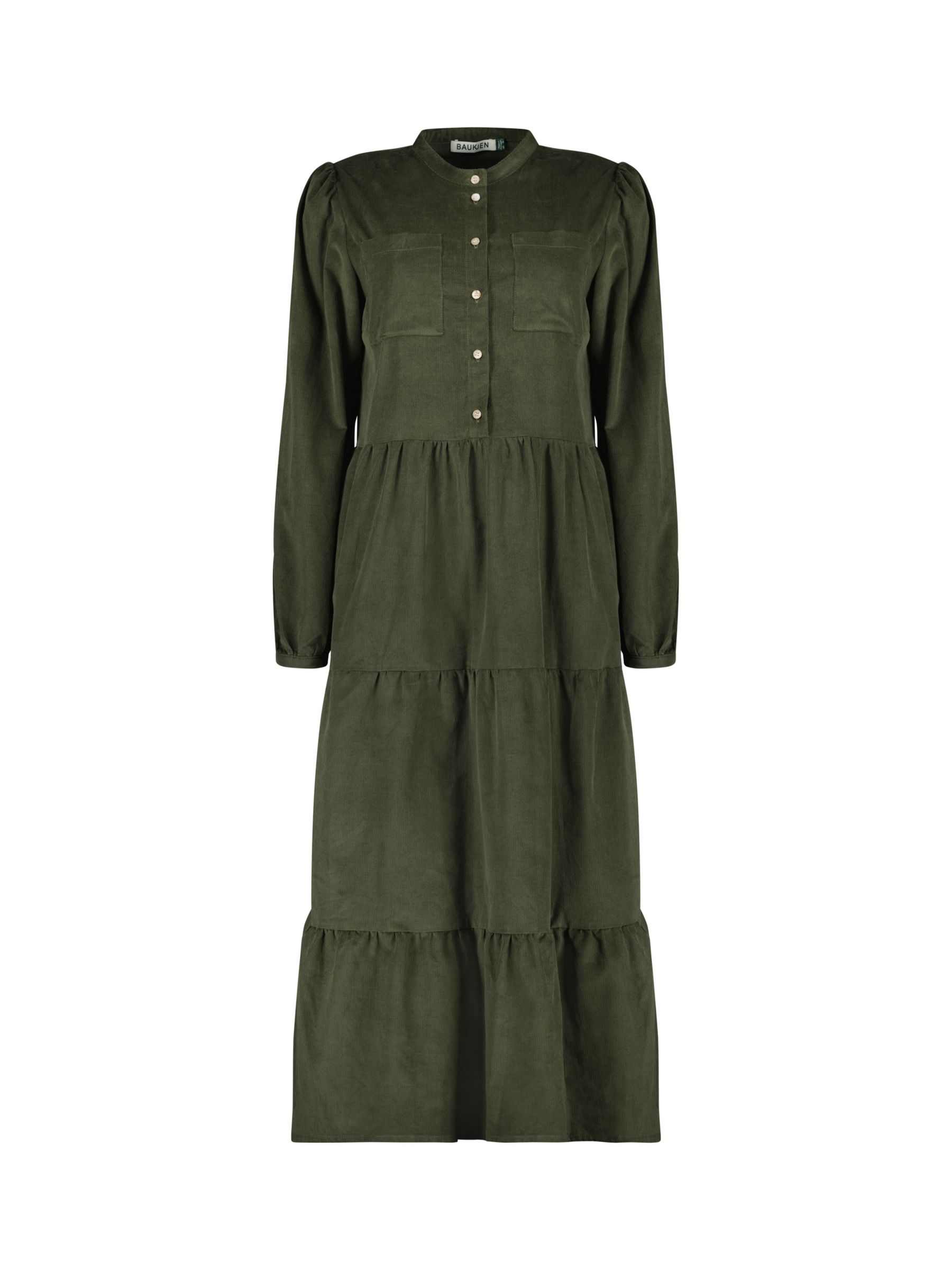 Baukjen Sue Organic Corduroy Midi Dress, Khaki at John Lewis & Partners