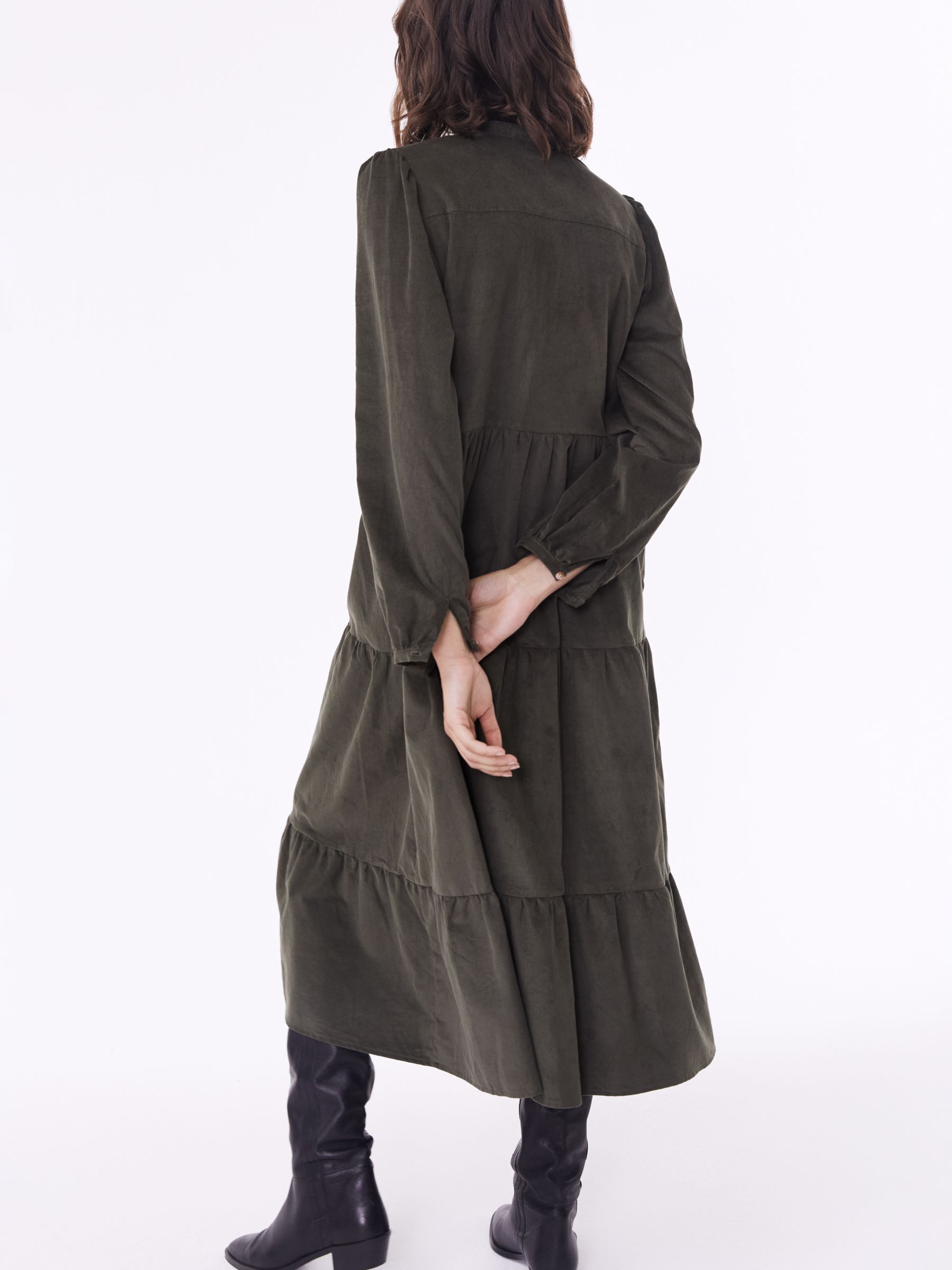 Baukjen Sue Organic Corduroy Midi Dress, Khaki at John Lewis & Partners