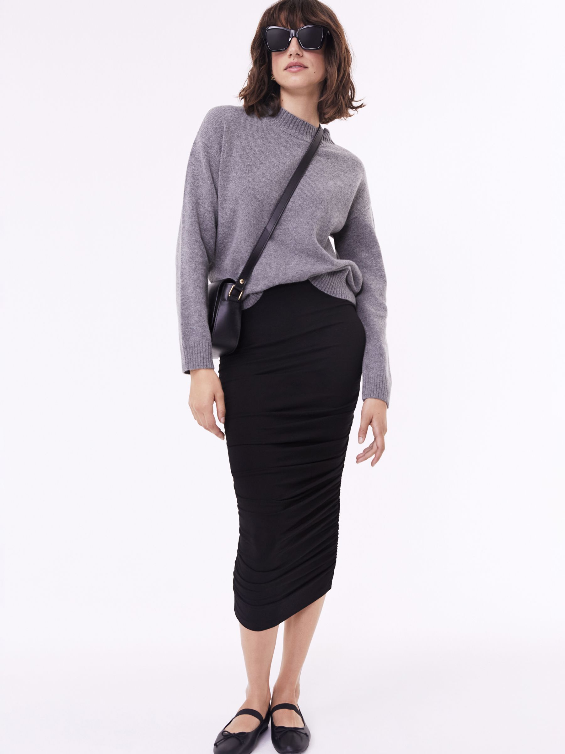 Buy Baukjen Bea Draped Midi Bodycon Skirt, Black Online at johnlewis.com