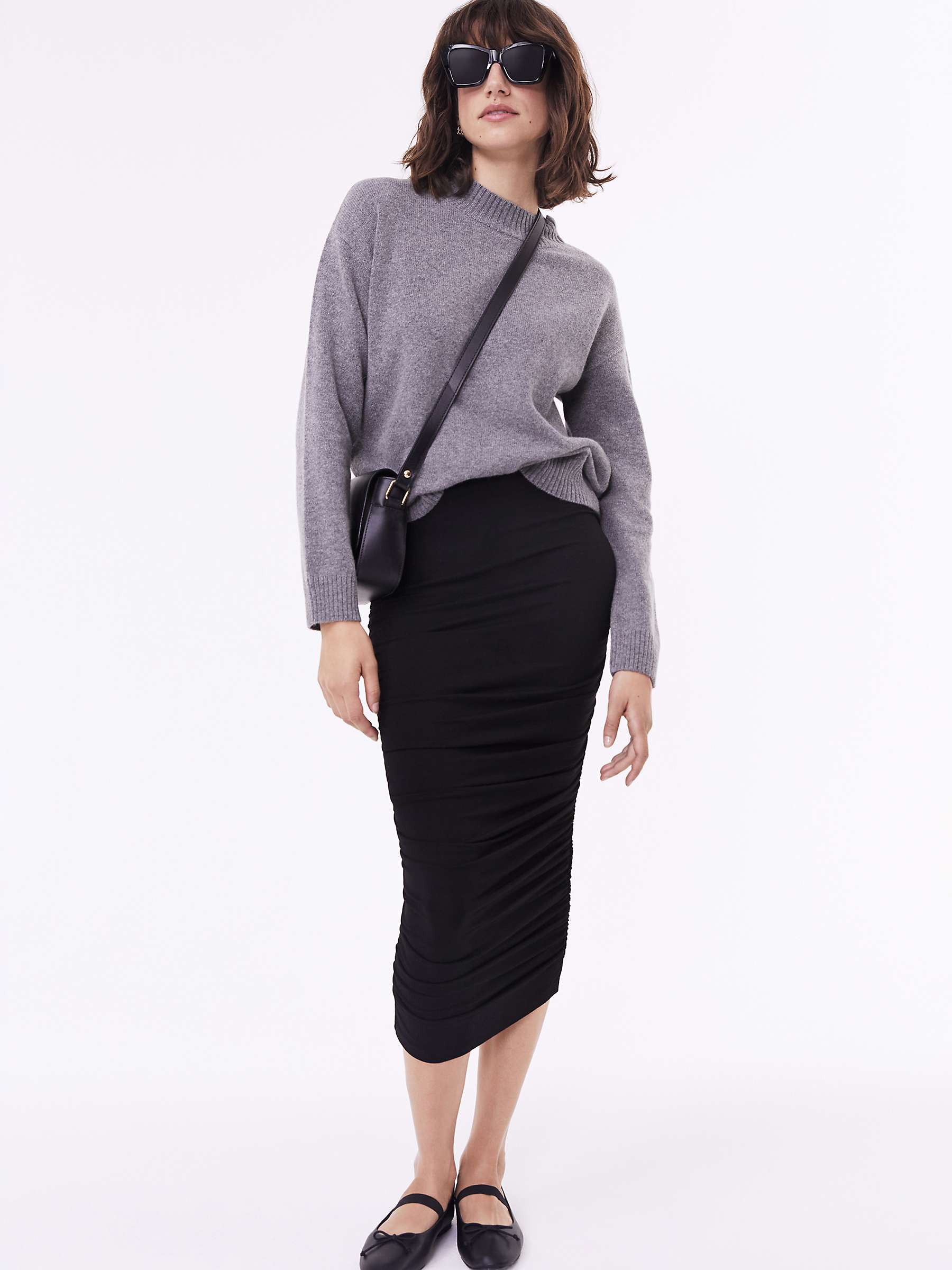 Buy Baukjen Bea Draped Midi Bodycon Skirt, Black Online at johnlewis.com