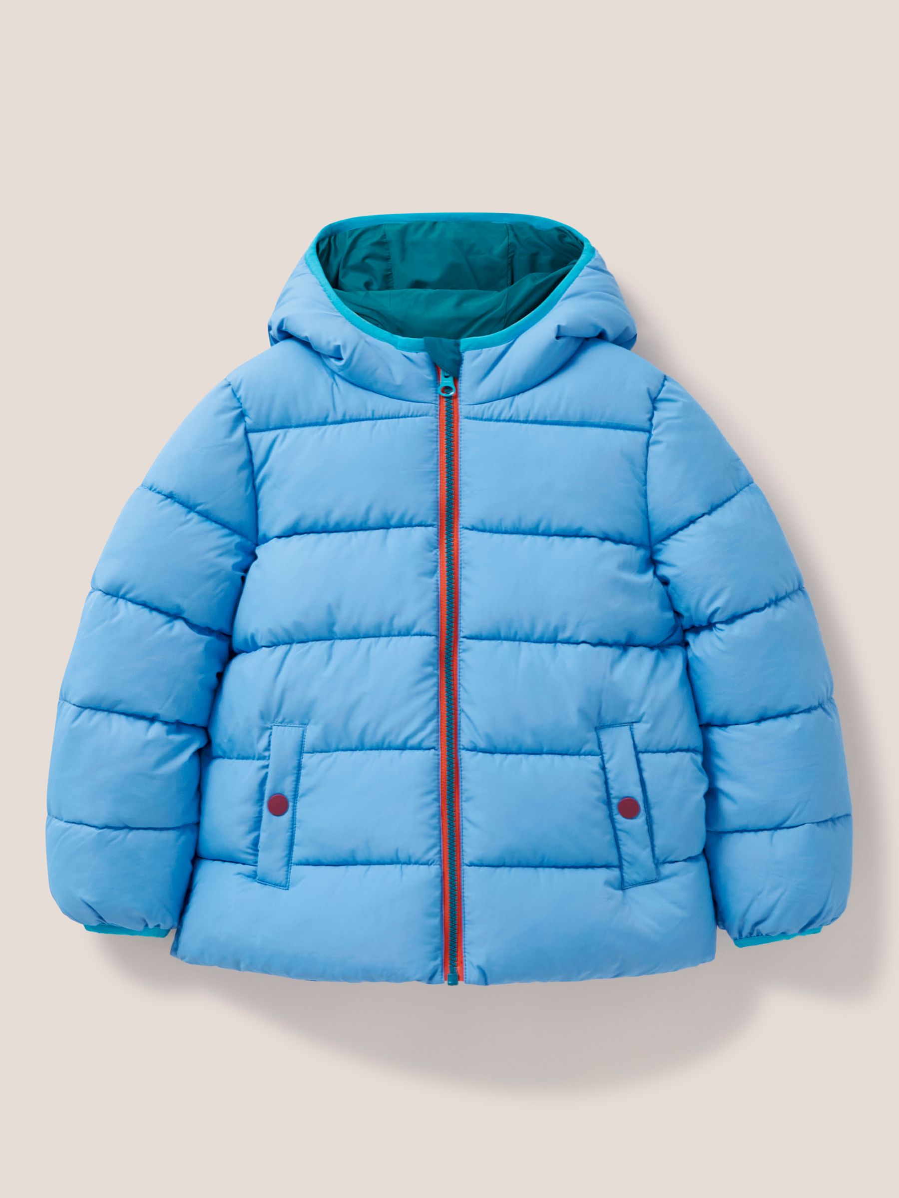 White Stuff Kids' Quilted Puffer Hooded Jacket, Bright Teal at John ...
