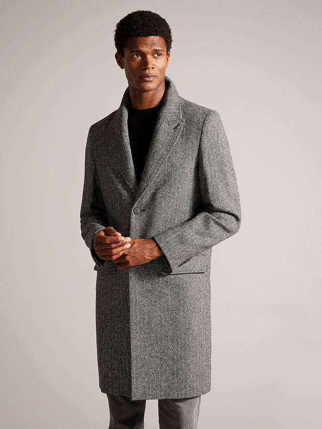 Ted Baker Raywood British Wool Herringbone Overcoat, Grey