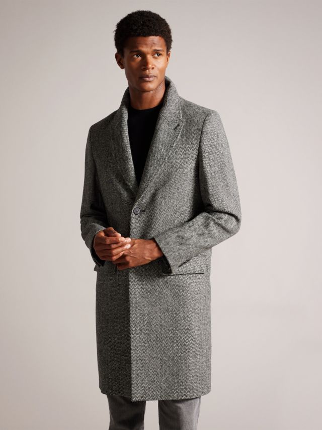 Ted Baker Raywood British Wool Herringbone Overcoat, Grey, XS