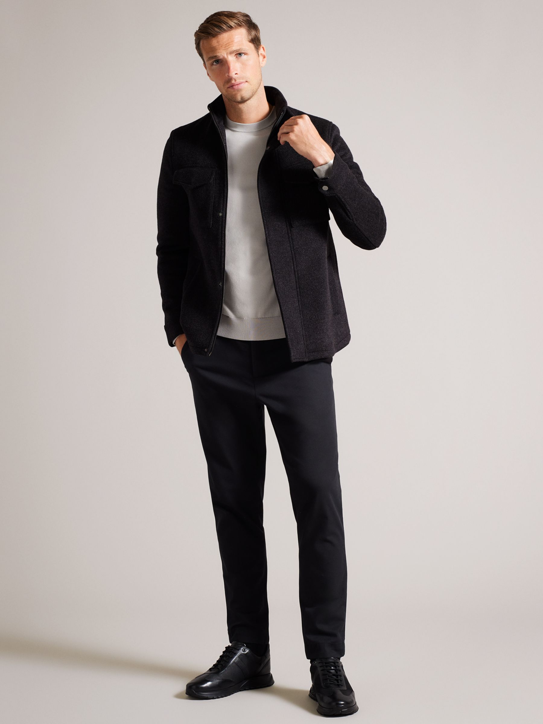 Ted Baker Knowl Funnel Neck Field Jacket, Grey Charcoal at John Lewis ...