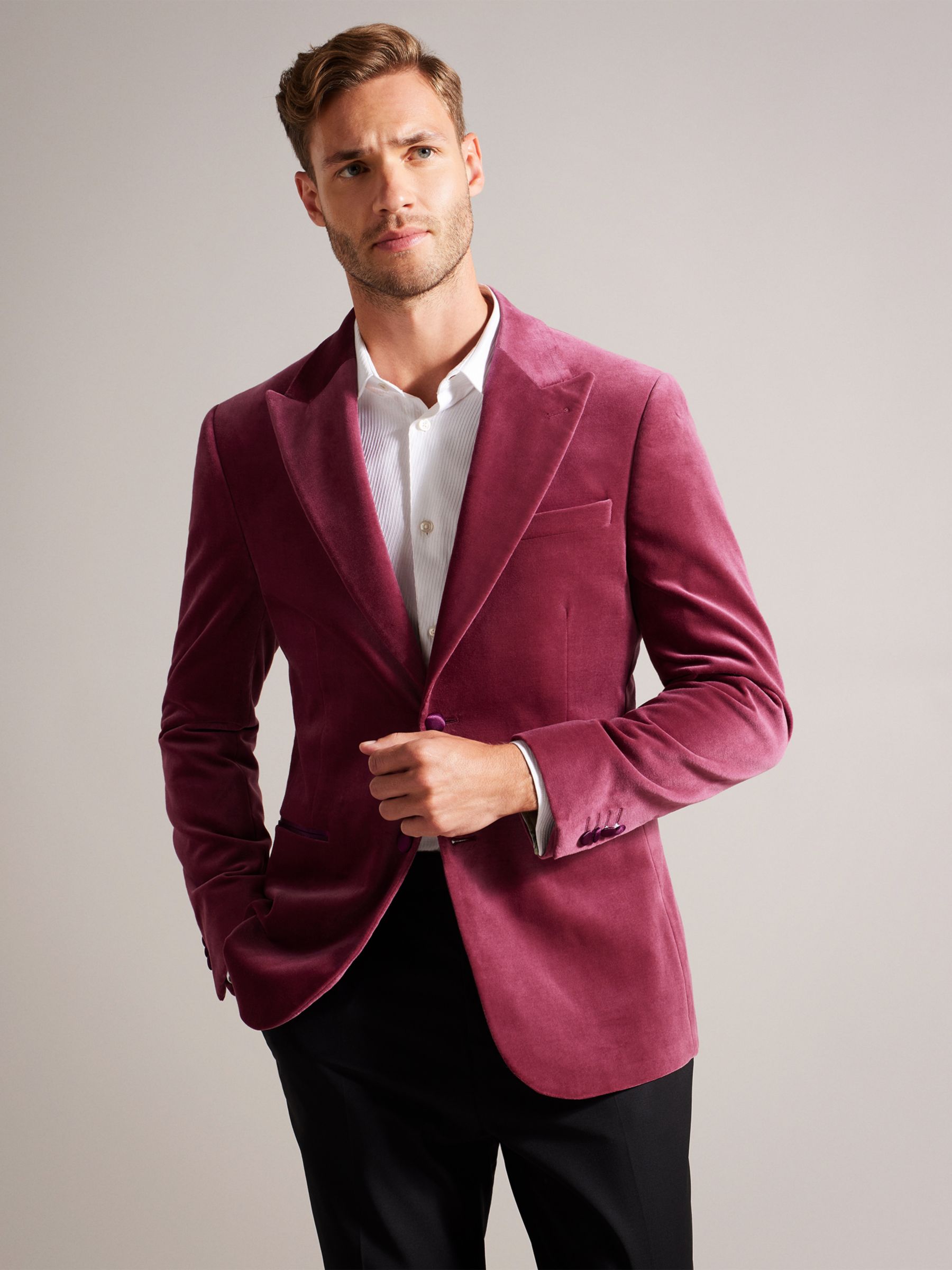 Ted Baker Edwardj Cotton Velvet Blazer, Pink at John Lewis & Partners