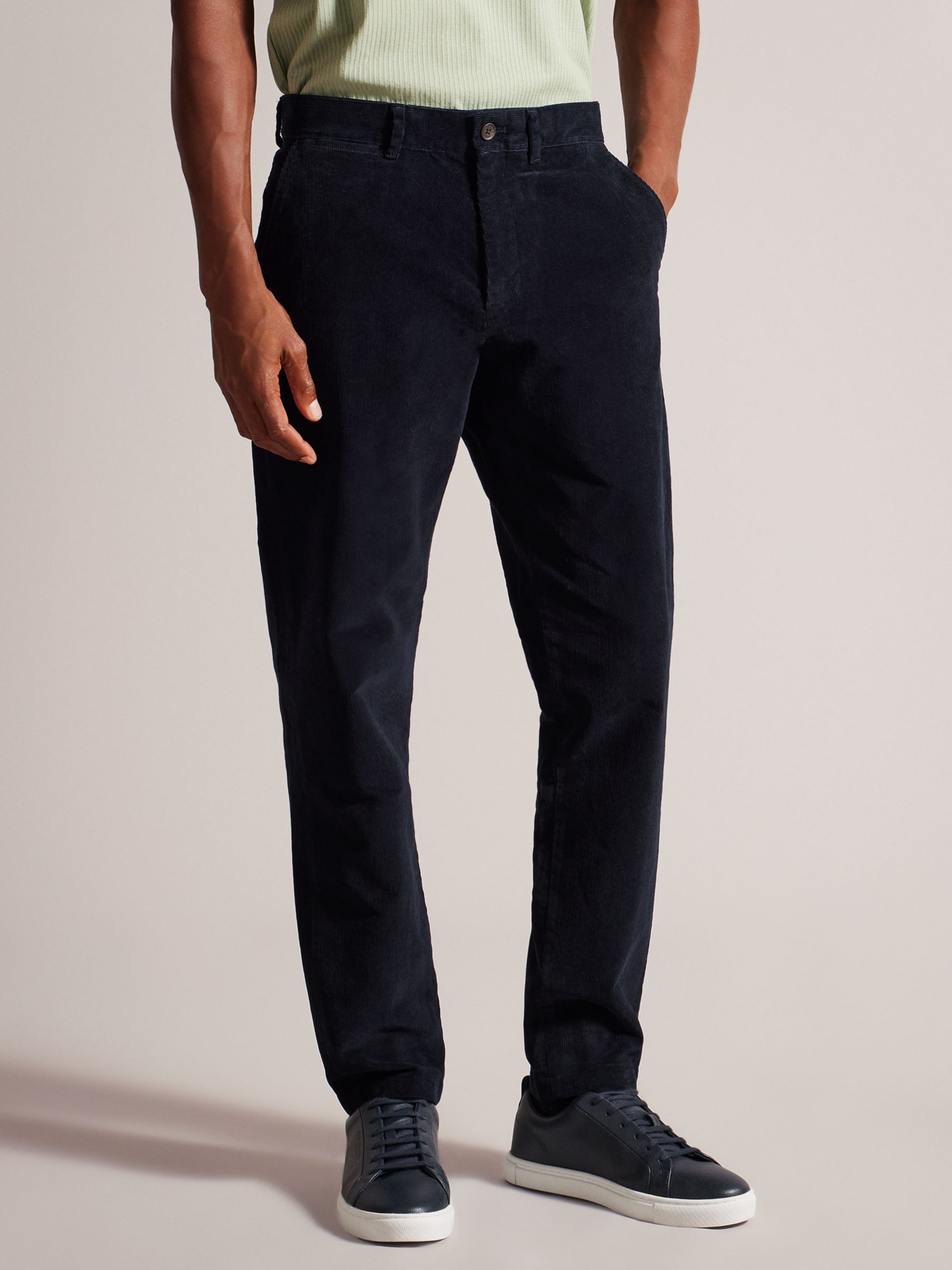 Ted Baker Payet Regular Fit Cord Trousers, Blue Navy at John Lewis ...