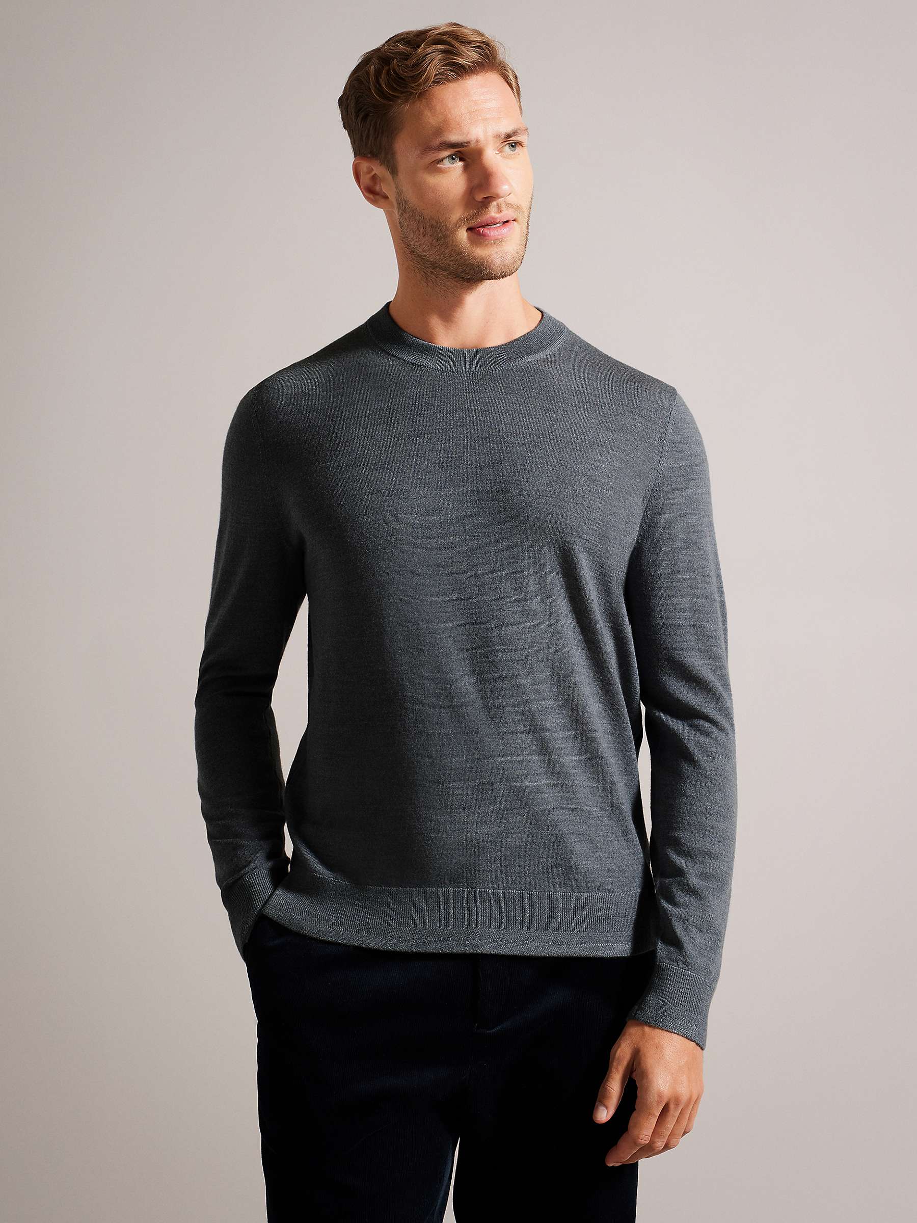 Ted Baker Carnby Long Sleeve Core Crew Neck Jumper, Charcoal at John ...