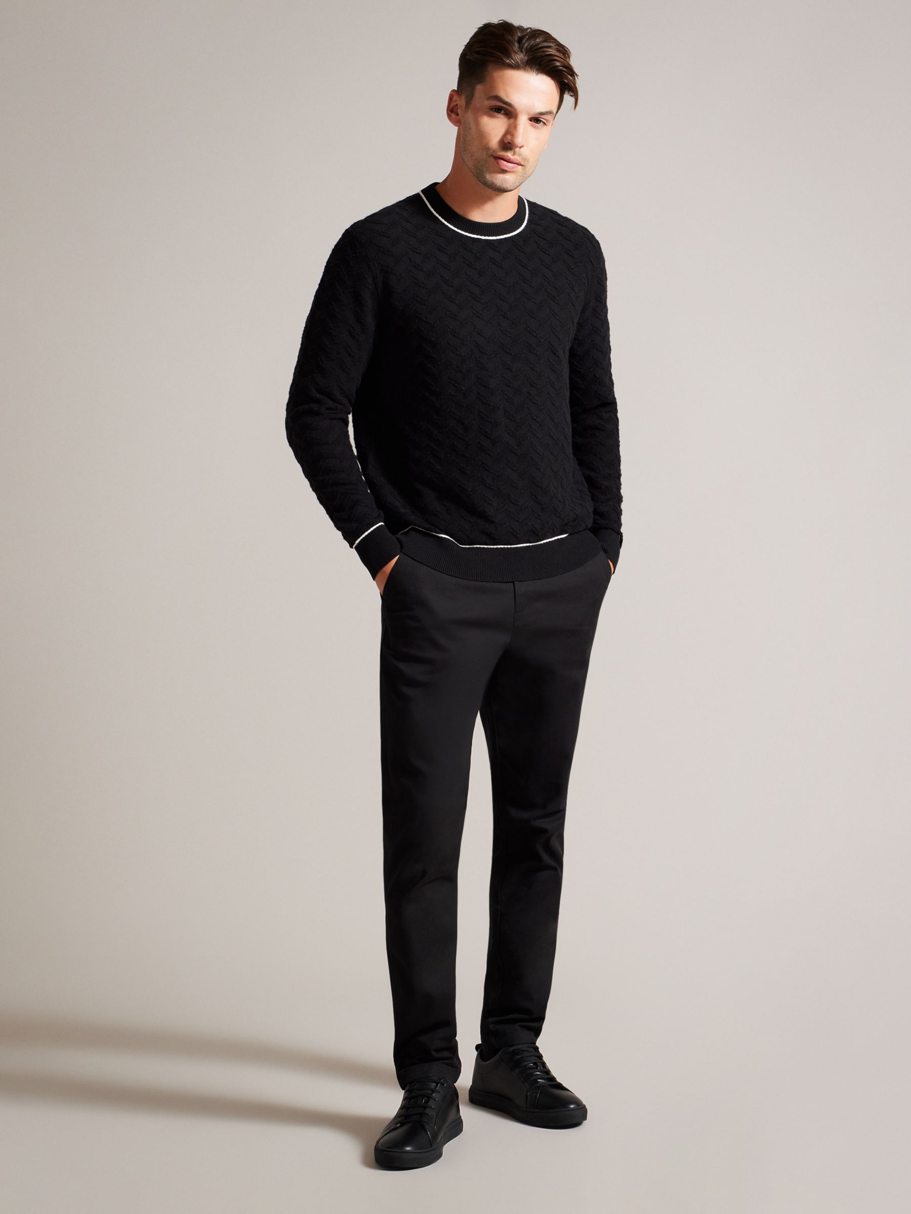 Ted Baker Sepal Long Sleeve Textured Crew Neck Jumper, Black at John ...