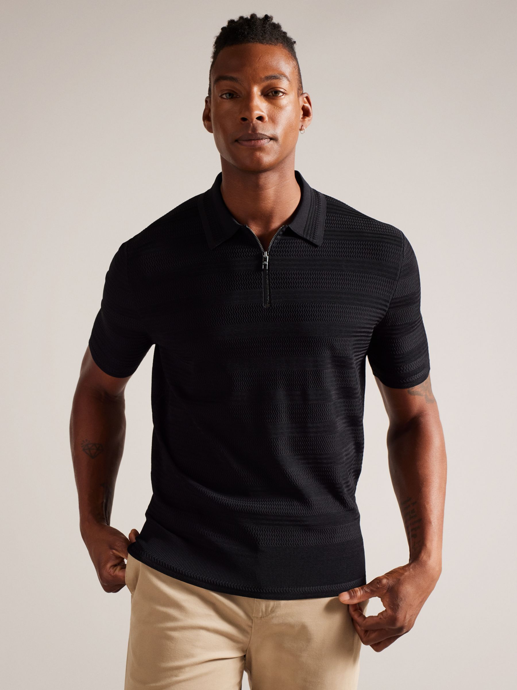 Ted Baker Stree Textured Knit Polo Top, Black