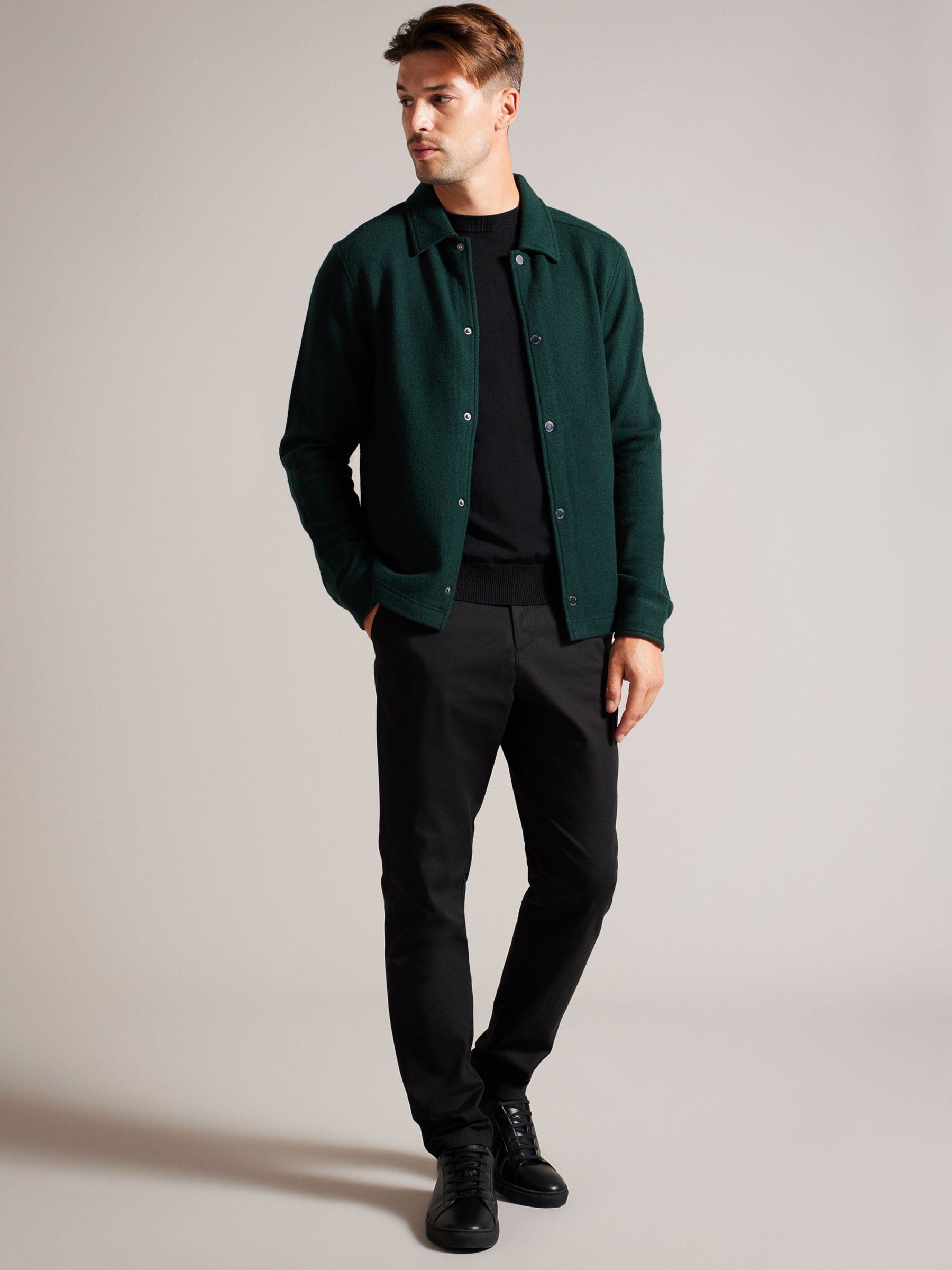 Ted Baker Eason Wool Shacket, Green Dark at John Lewis & Partners