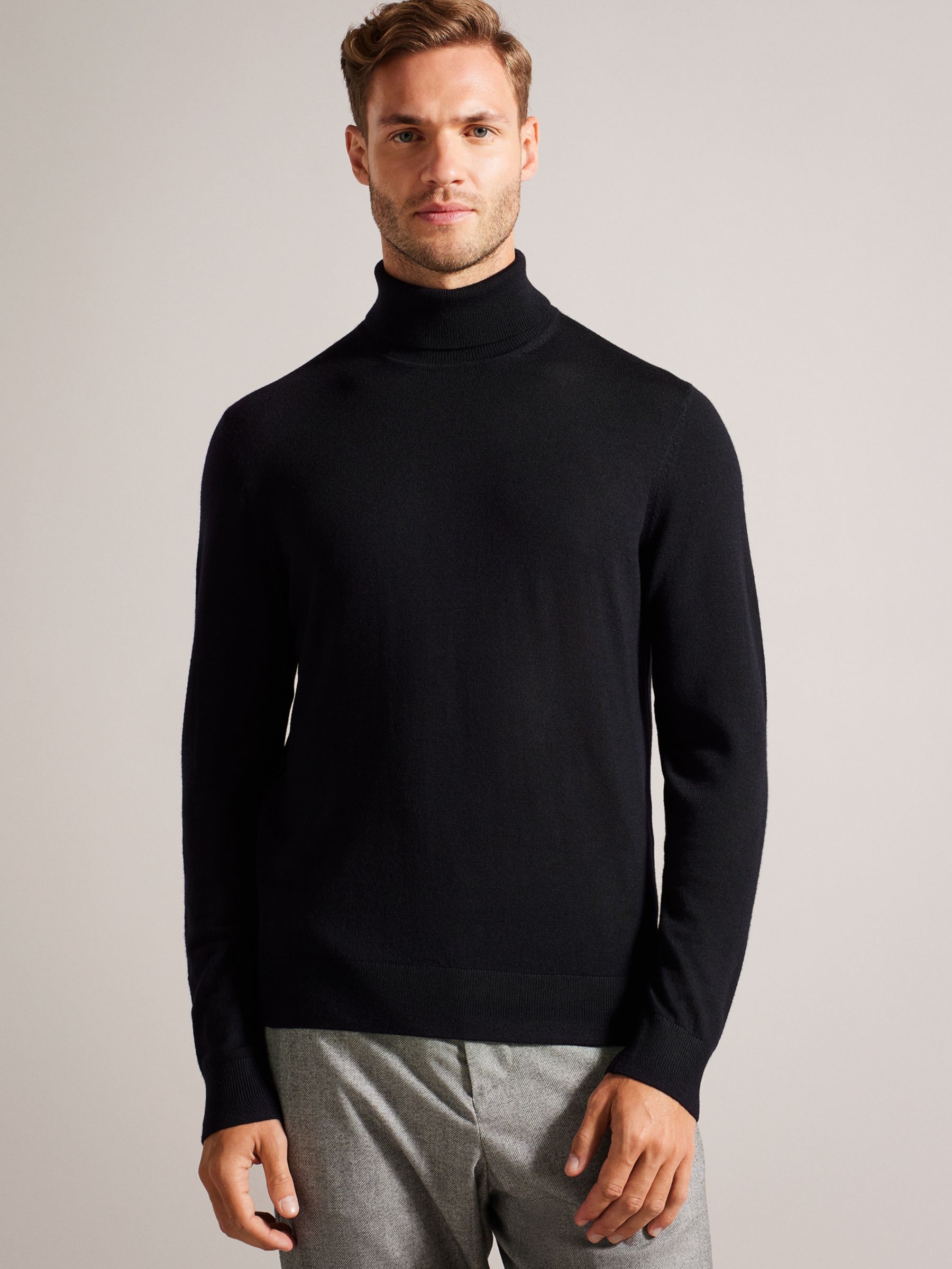 Ted Baker Rainger Merino Roll Neck Jumper, Navy at John Lewis & Partners