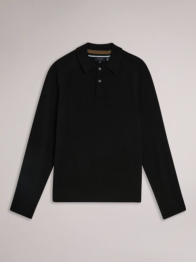 Ted Baker Karolt Cashmere Cable Textured Long Sleeve Polo Top, Black