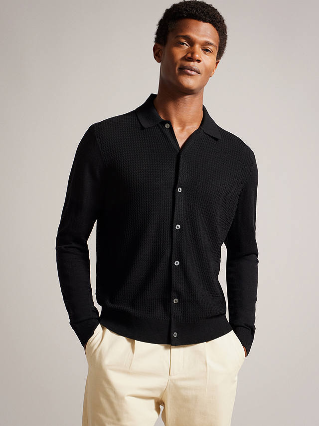 Ted Baker Oidar Long Sleee Revere Collar Knitted Shirt, Black