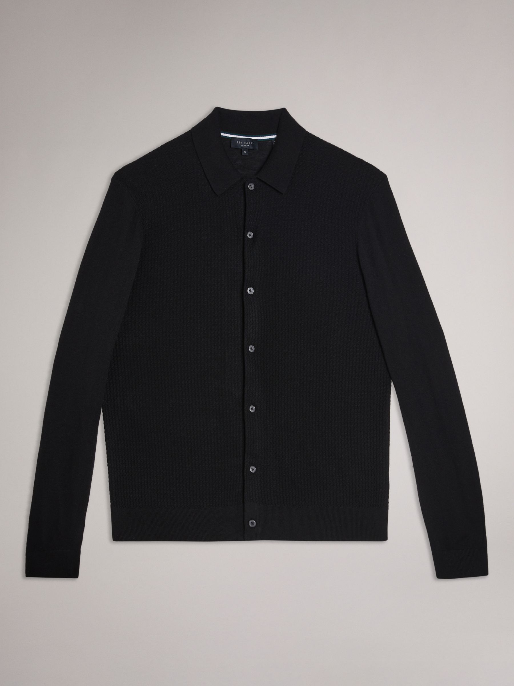 Ted Baker Oidar Long Sleee Revere Collar Knitted Shirt, Black, XXXL