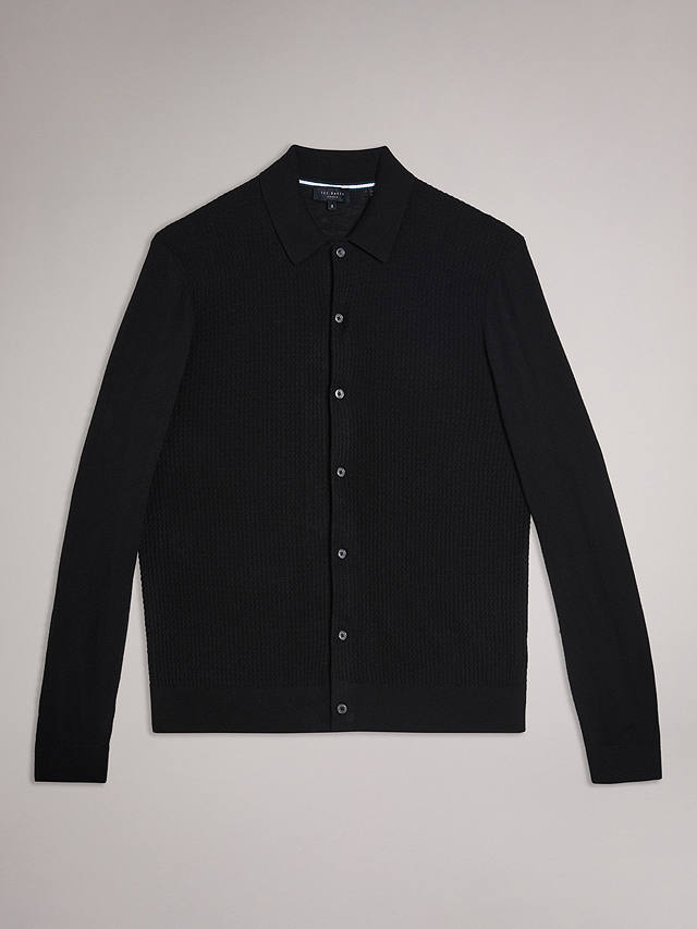 Ted Baker Oidar Long Sleee Revere Collar Knitted Shirt, Black