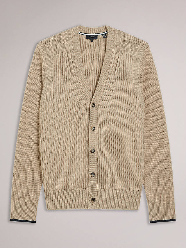 Ted Baker Alman Long Sleeve Ribbed Cardigan, Natural Taupe
