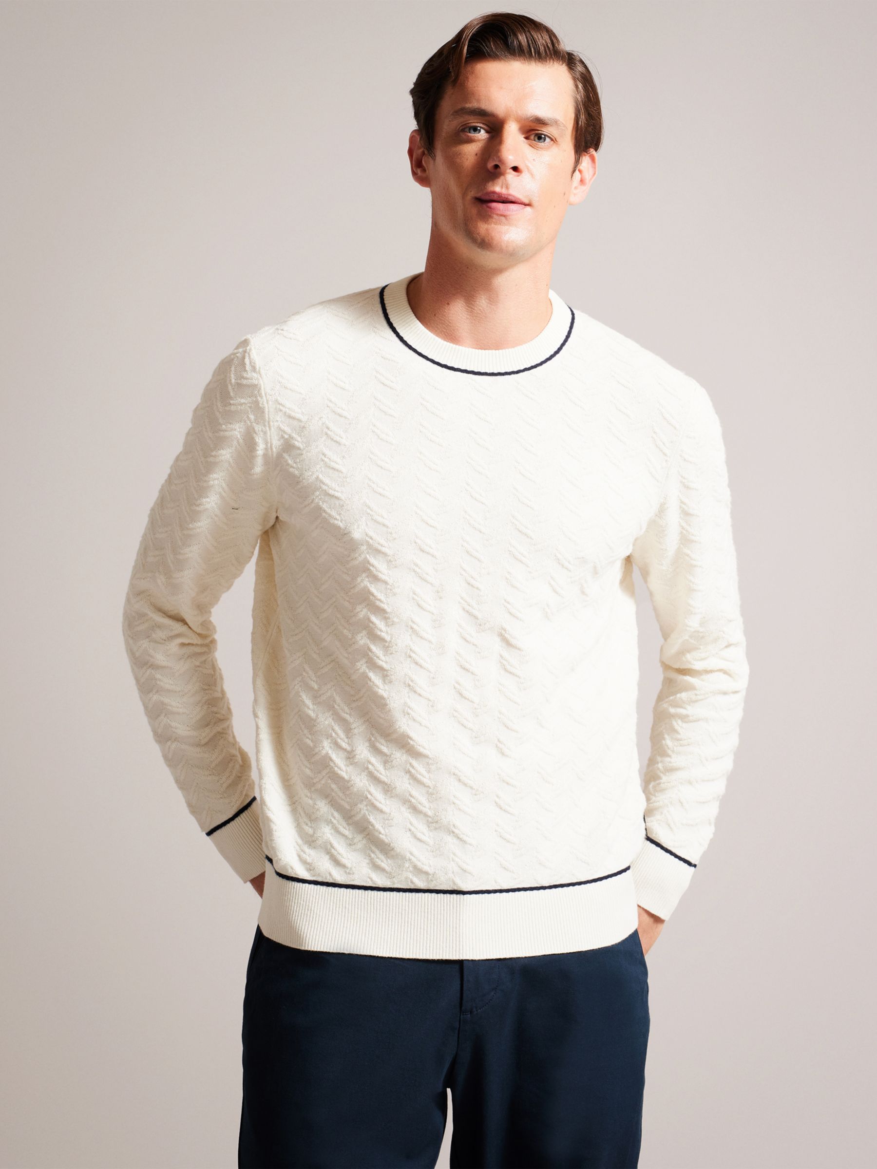 Ted Baker Sepal Long Sleeve Textured Crew Neck Jumper, White, XS