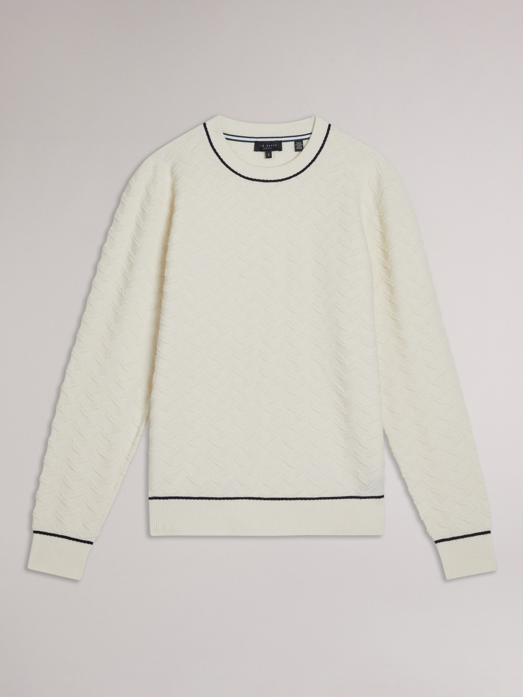 Ted Baker Sepal Long Sleeve Textured Crew Neck Jumper, White, XS