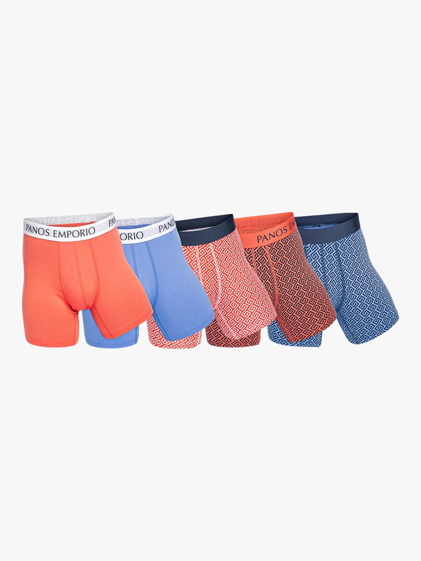Panos Emporio Eco Bamboo and Organic Cotton Blend Trunks, Pack of 5, Orange/Multi, S