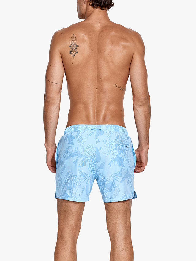 Panos Emporio Classic Leaf Print Swim Shorts, Blue