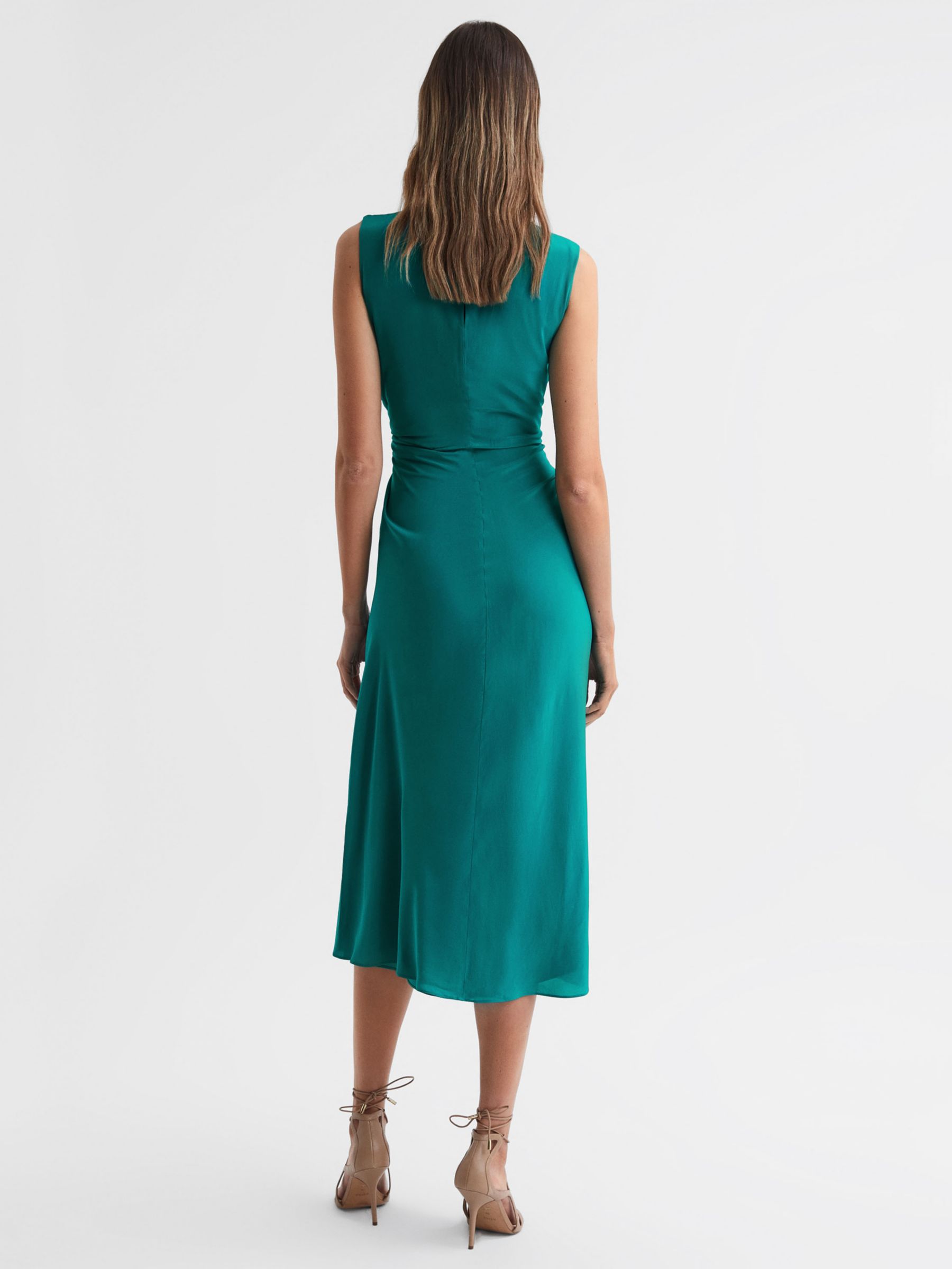 Reiss Petite Lexi Ruched Waist Midi Dress, Green at John Lewis & Partners