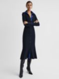 Reiss Millie Rib Knit Colourblock Button Front Midi Dress, Navy/Blue, Navy/Blue
