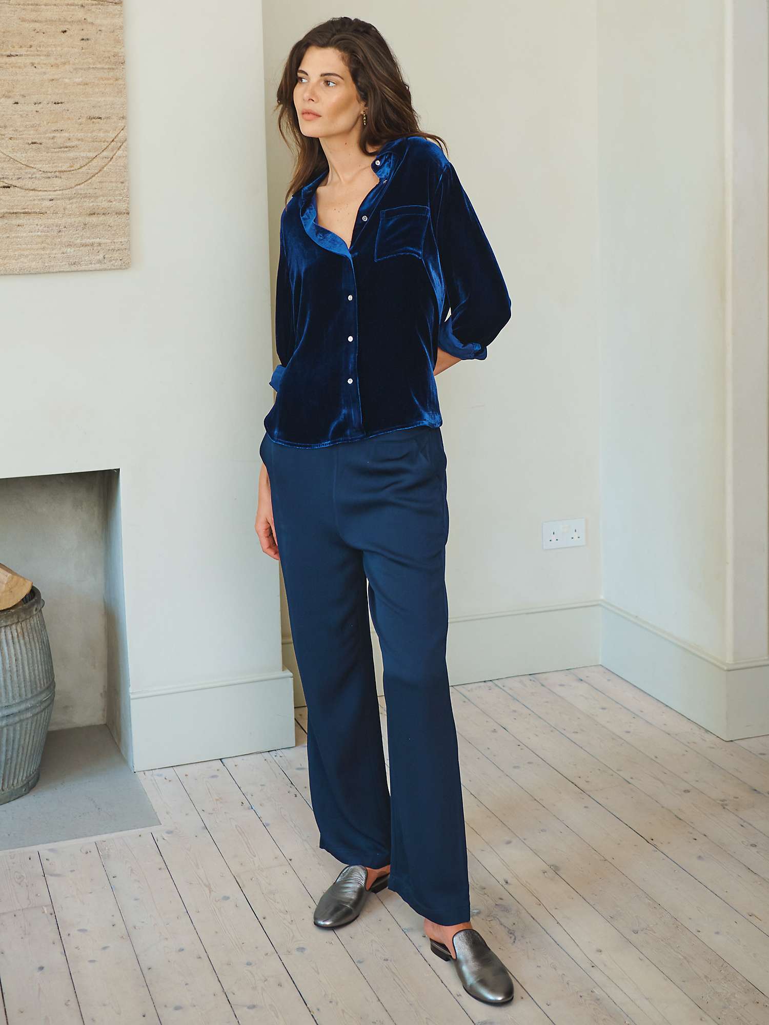 NRBY Chiara Velvet Shirt, Midnight at John Lewis & Partners