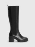 AllSaints Natalia Square Toe Leather Knee High Boots, Black