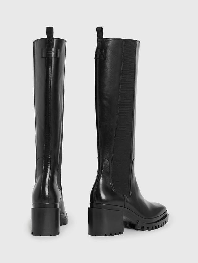 AllSaints Natalia Square Toe Leather Knee High Boots, Black