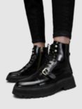 AllSaints Stellar Leather Ankle Boots, Black/Warm Brass