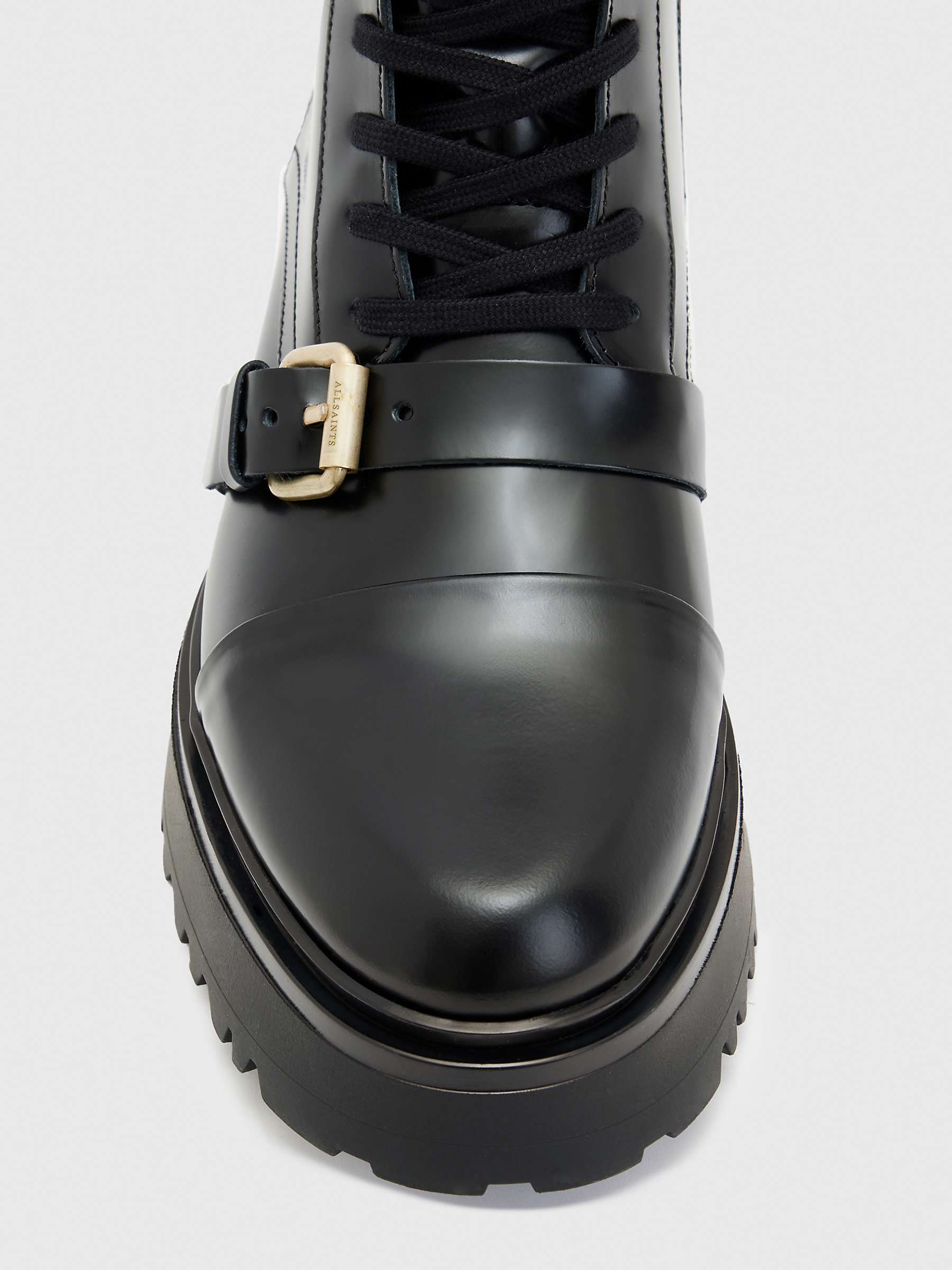 Buy AllSaints Stellar Leather Ankle Boots, Black/Warm Brass Online at johnlewis.com