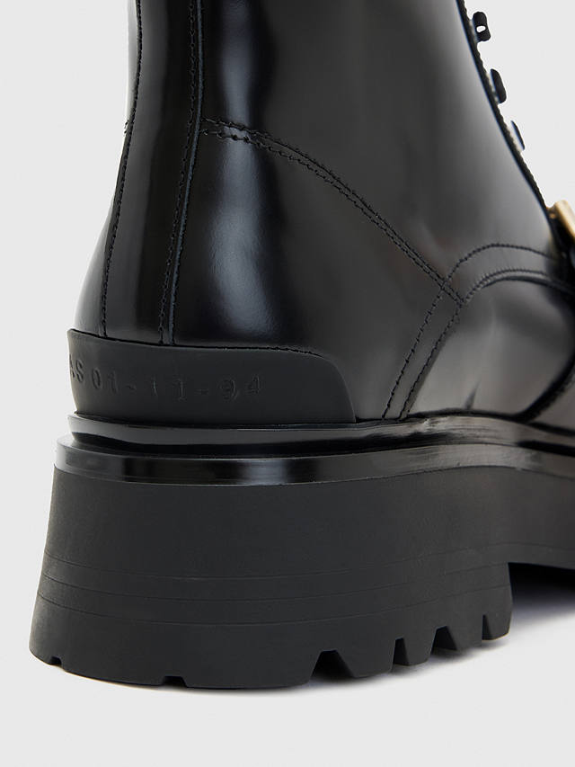 AllSaints Stellar Leather Ankle Boots, Black/Warm Brass
