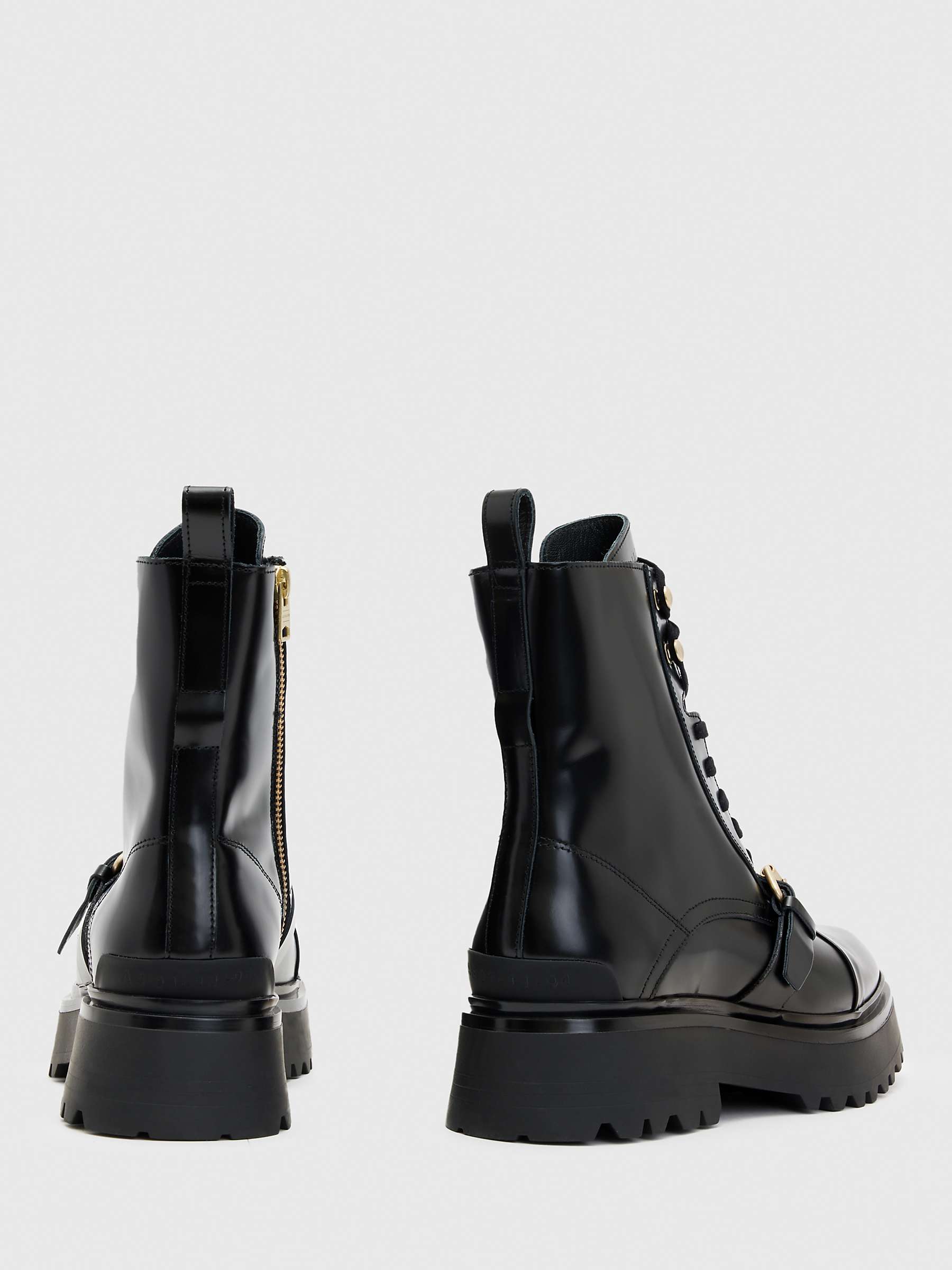 Buy AllSaints Stellar Leather Ankle Boots, Black/Warm Brass Online at johnlewis.com
