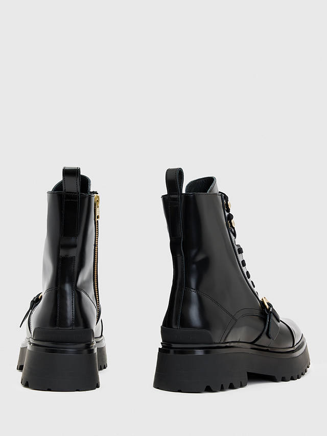 AllSaints Stellar Leather Ankle Boots, Black/Warm Brass