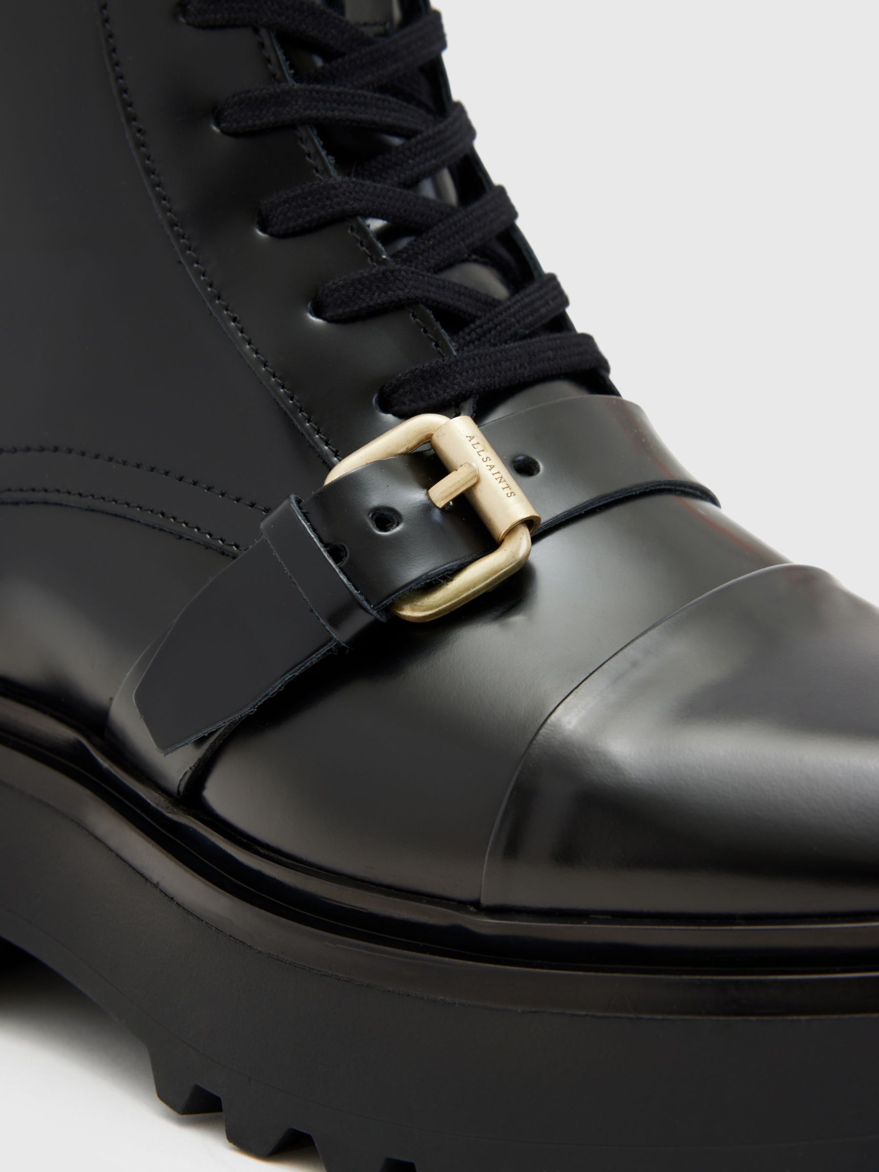 AllSaints Stellar Leather Ankle Boots, Black/Warm Brass, EU38