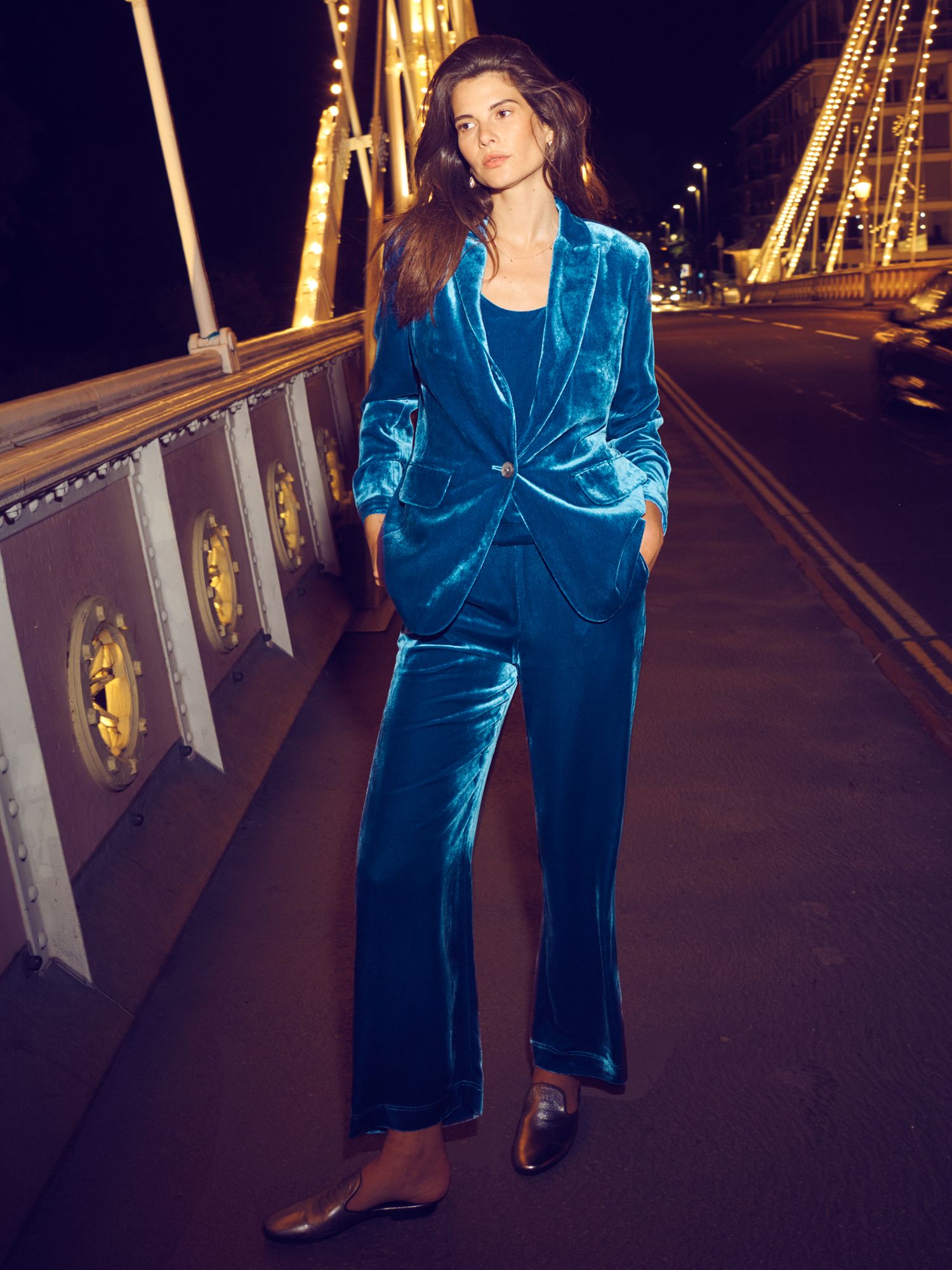 Buy NRBY Thea Silk Blend Velvet Trousers, Peacock Blue Online at johnlewis.com