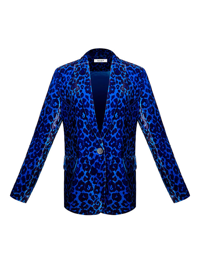 NRBY May Silk Blend Velvet Animal Print Blazer, Turquoise Animal Print