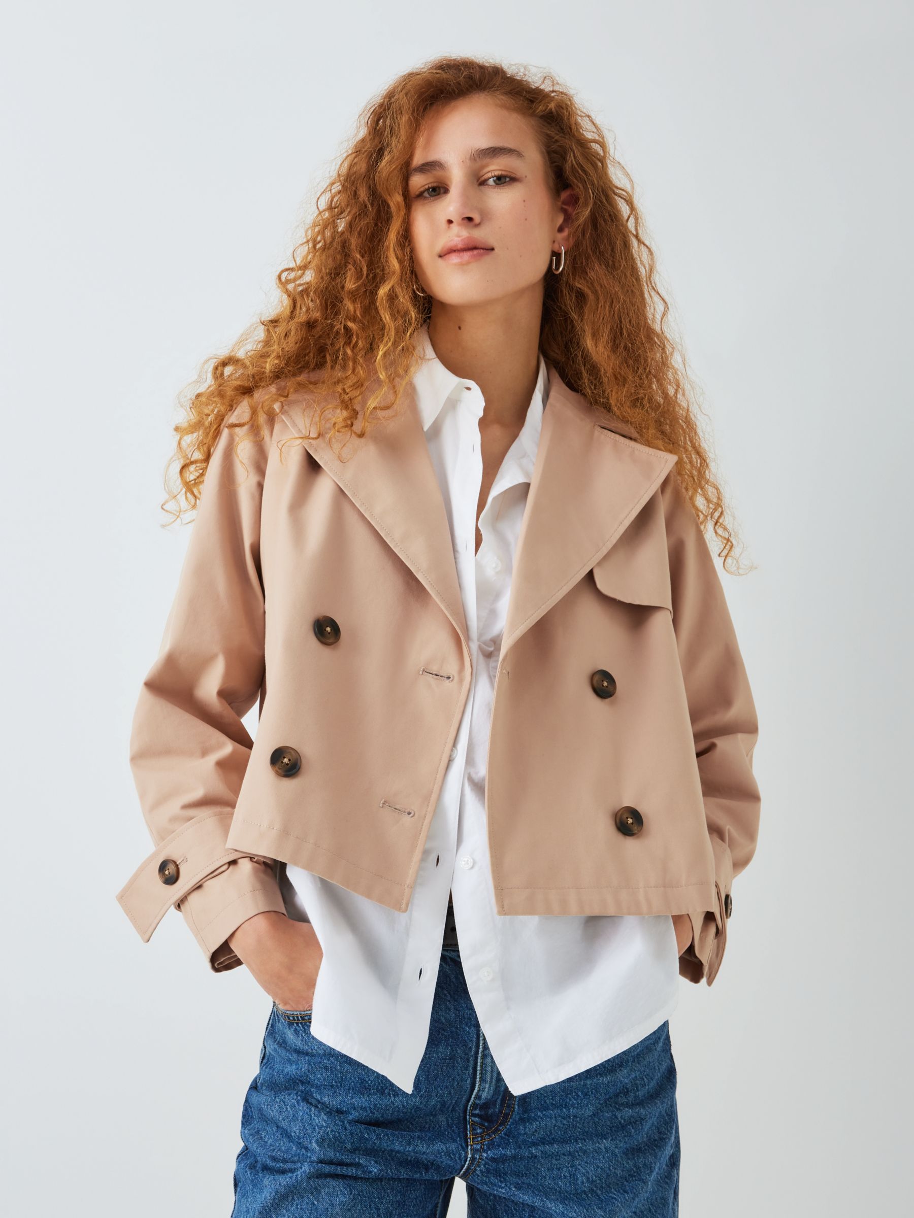 John Lewis ANYDAY Cropped Trench Coat, Stone, XS