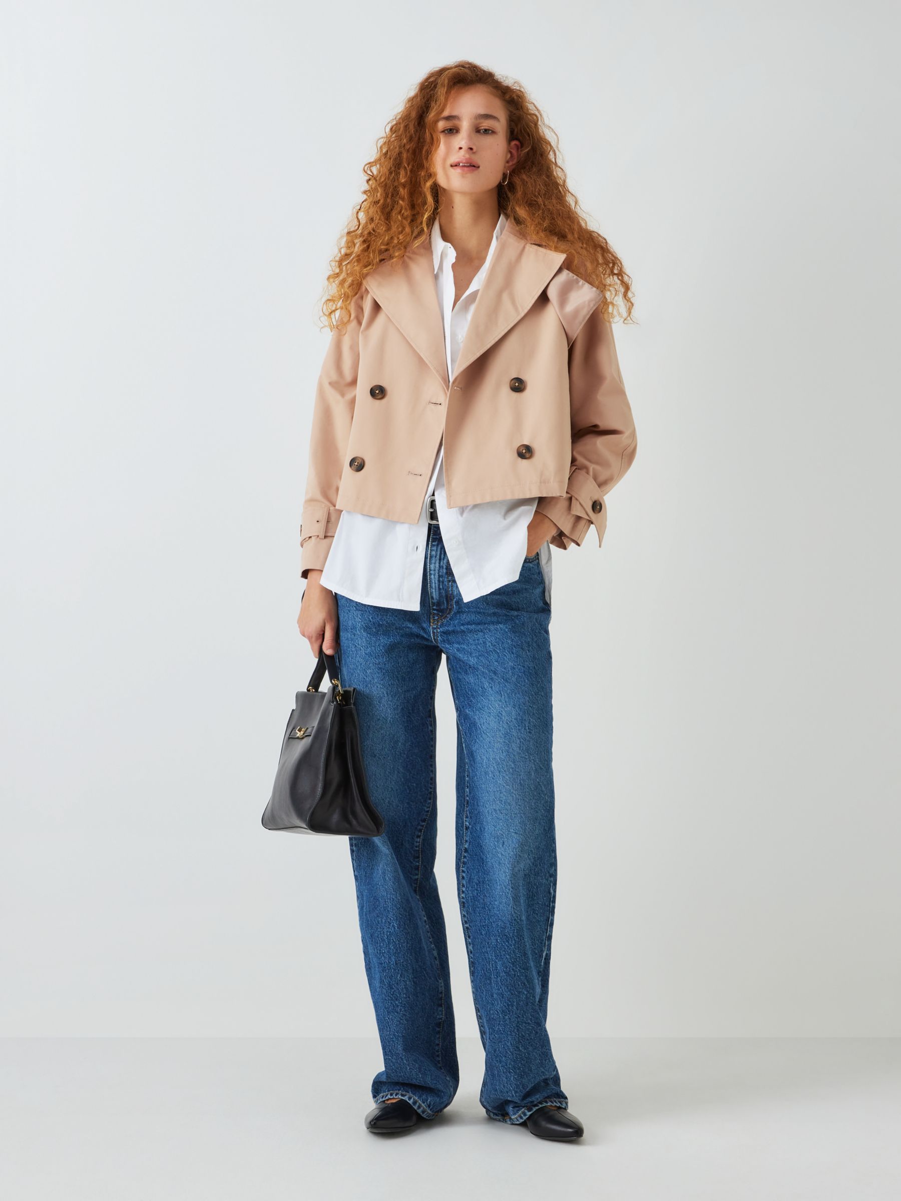 John Lewis ANYDAY Cropped Trench Coat, Stone, XL