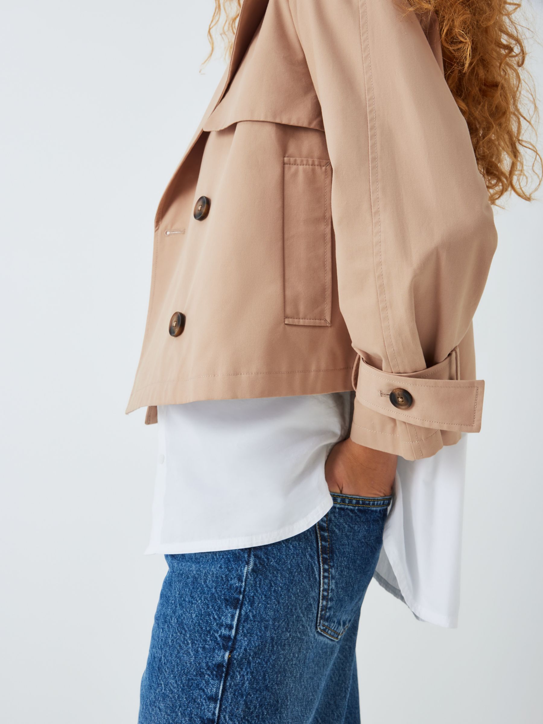 John Lewis ANYDAY Cropped Trench Coat, Stone, XS