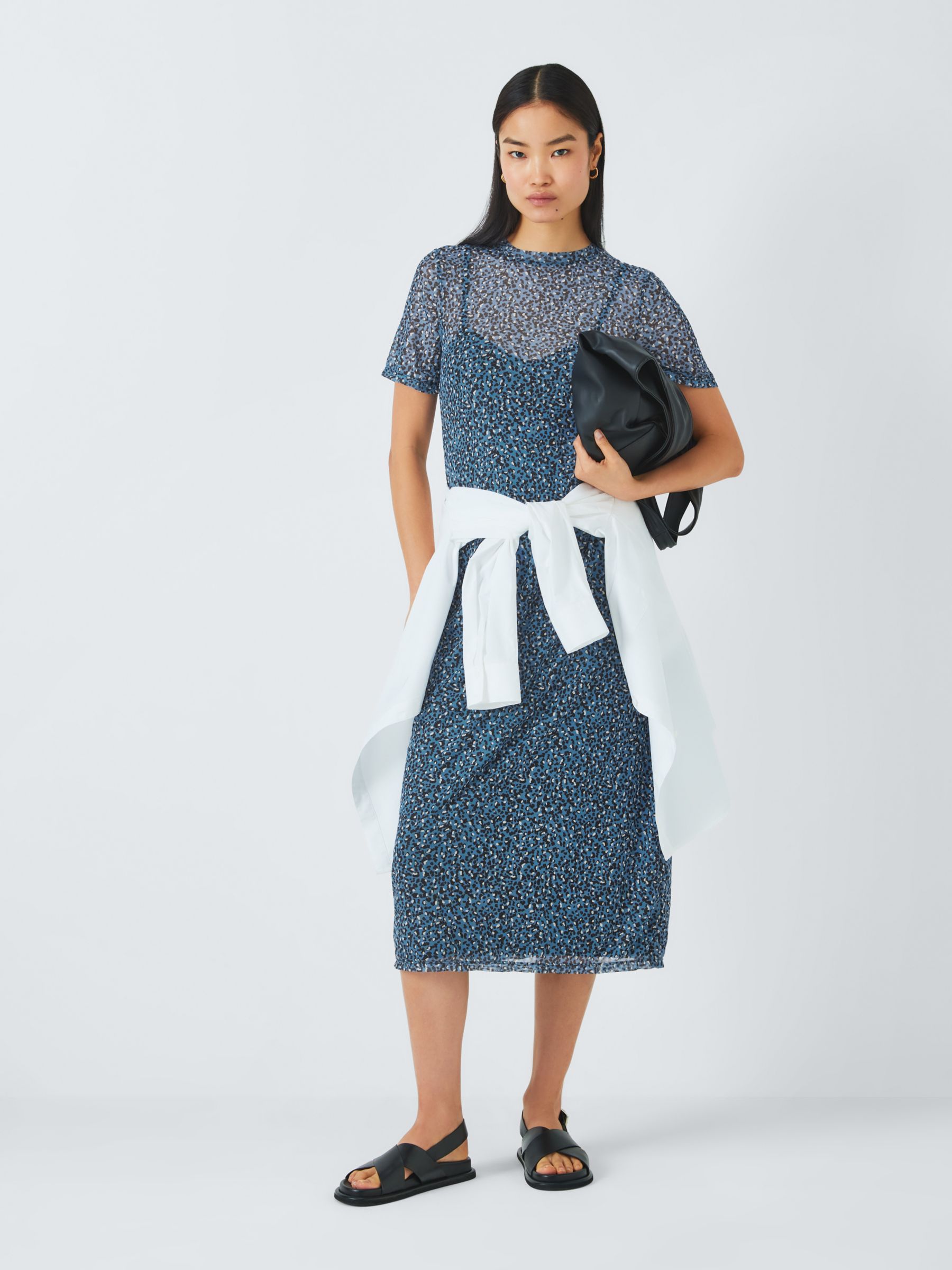 Buy John Lewis ANYDAY Mesh Leopard Print Midi Dress, Blue/Multi Online at johnlewis.com