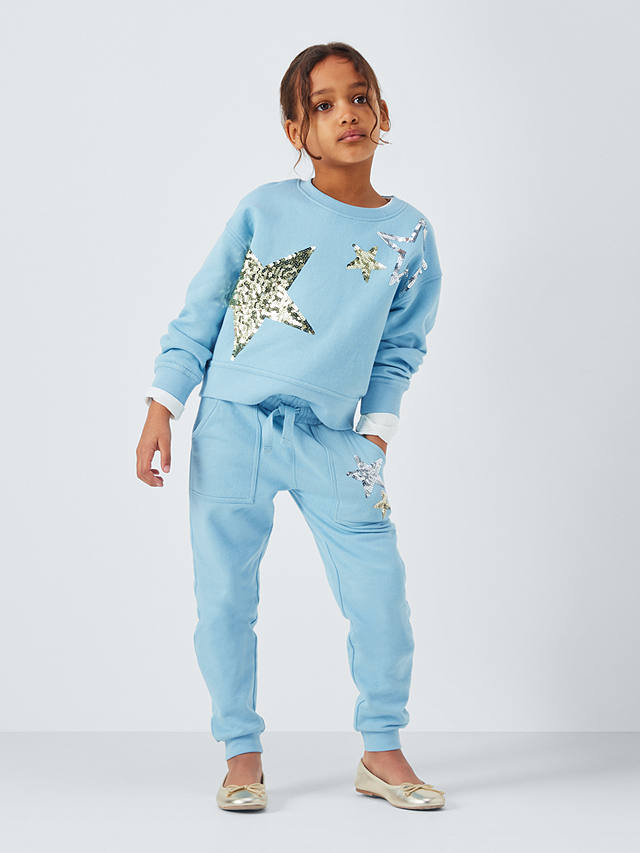 John Lewis Kids' Sequin Stars Jumper, Light Blue