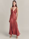 Ghost Elodie Satin Maxi Slip Dress, Dark Caramel