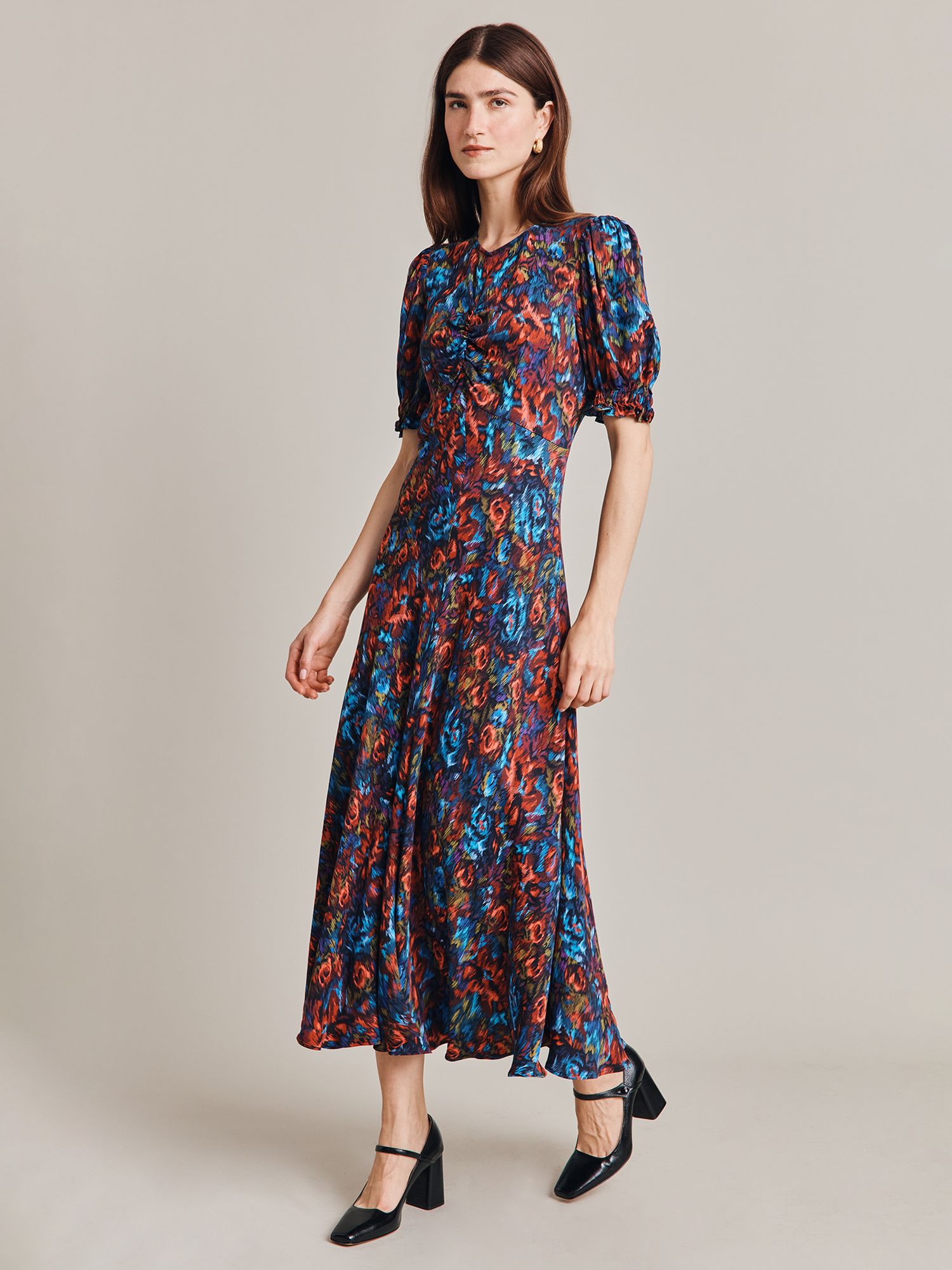Ghost Lainey Abstract Floral Print Midi Dress, Multi at John Lewis ...