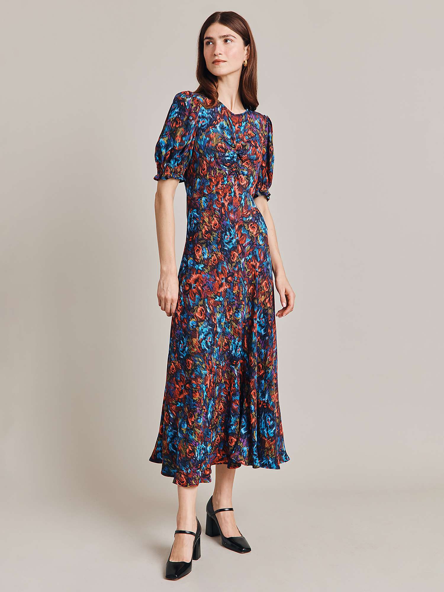 Buy Ghost Lainey Abstract Floral Print Midi Dress, Multi Online at johnlewis.com