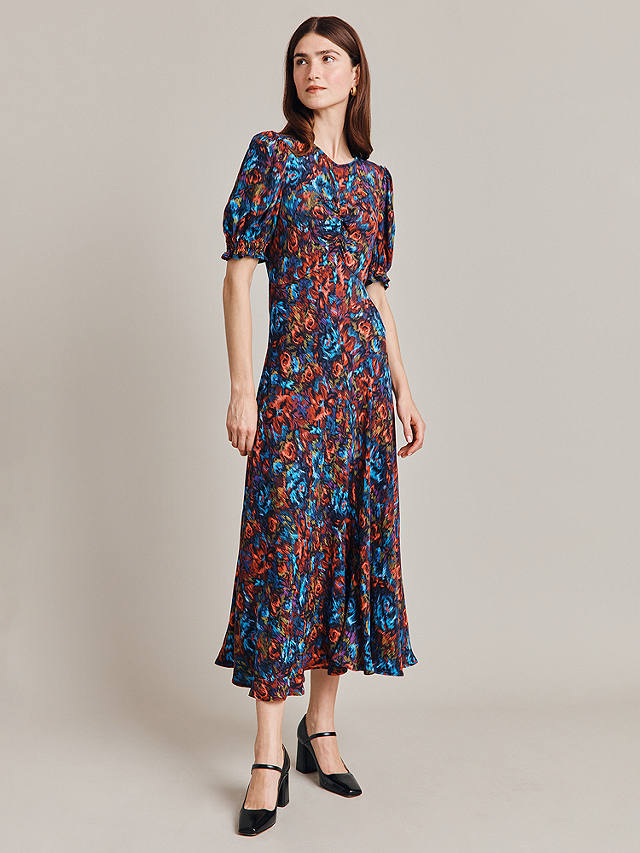 Ghost Lainey Abstract Floral Print Midi Dress, Multi