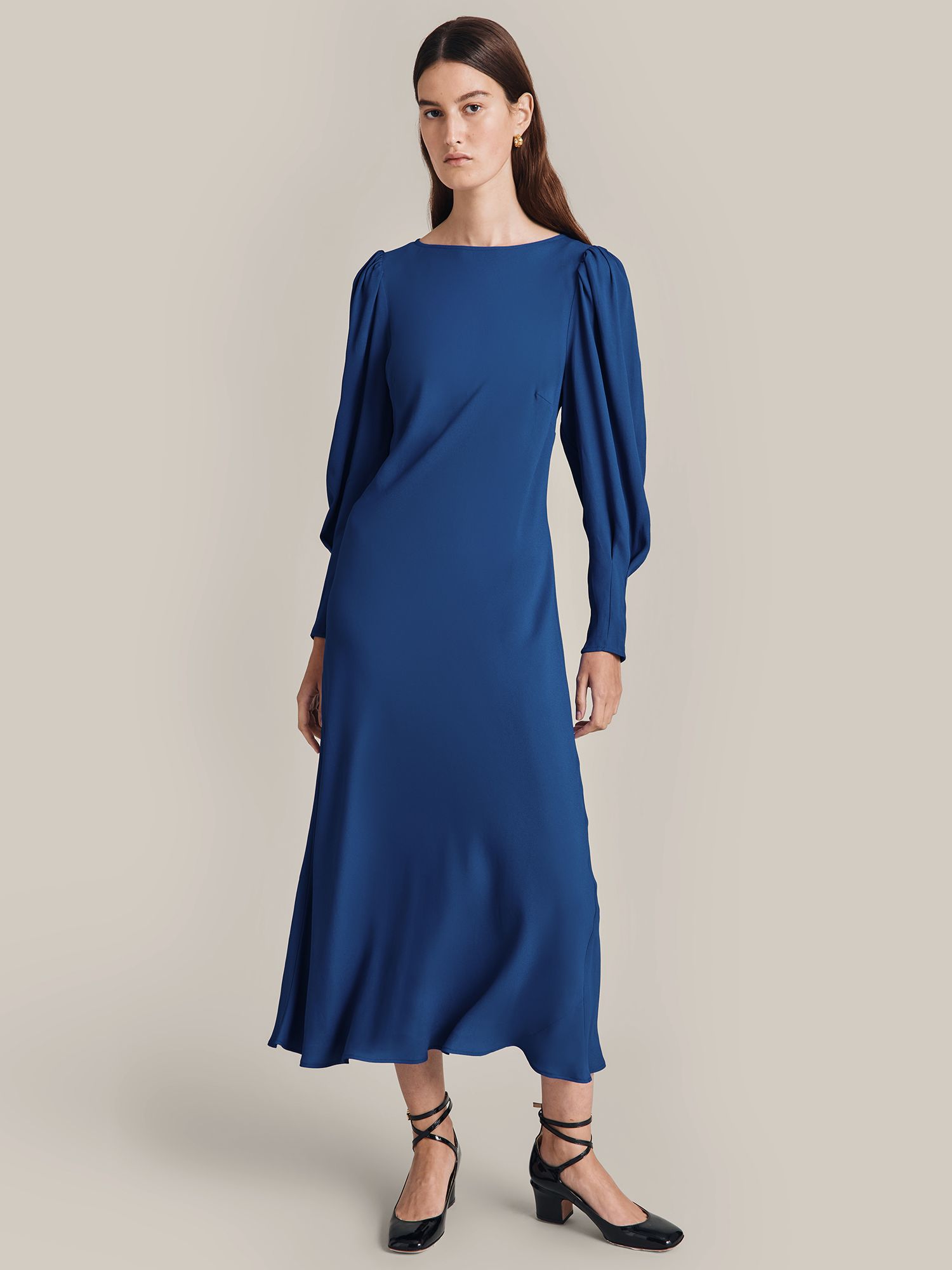 Ghost Stella Satin Midi Dress, Cobalt Blue at John Lewis & Partners