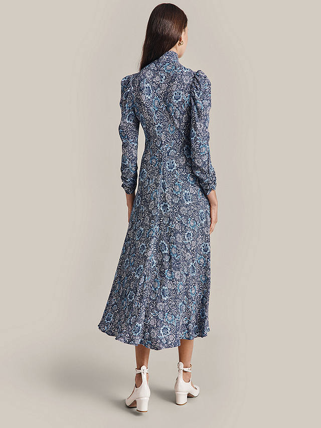Ghost Erin Floral Batik Print Midi Dress, Blue/Multi