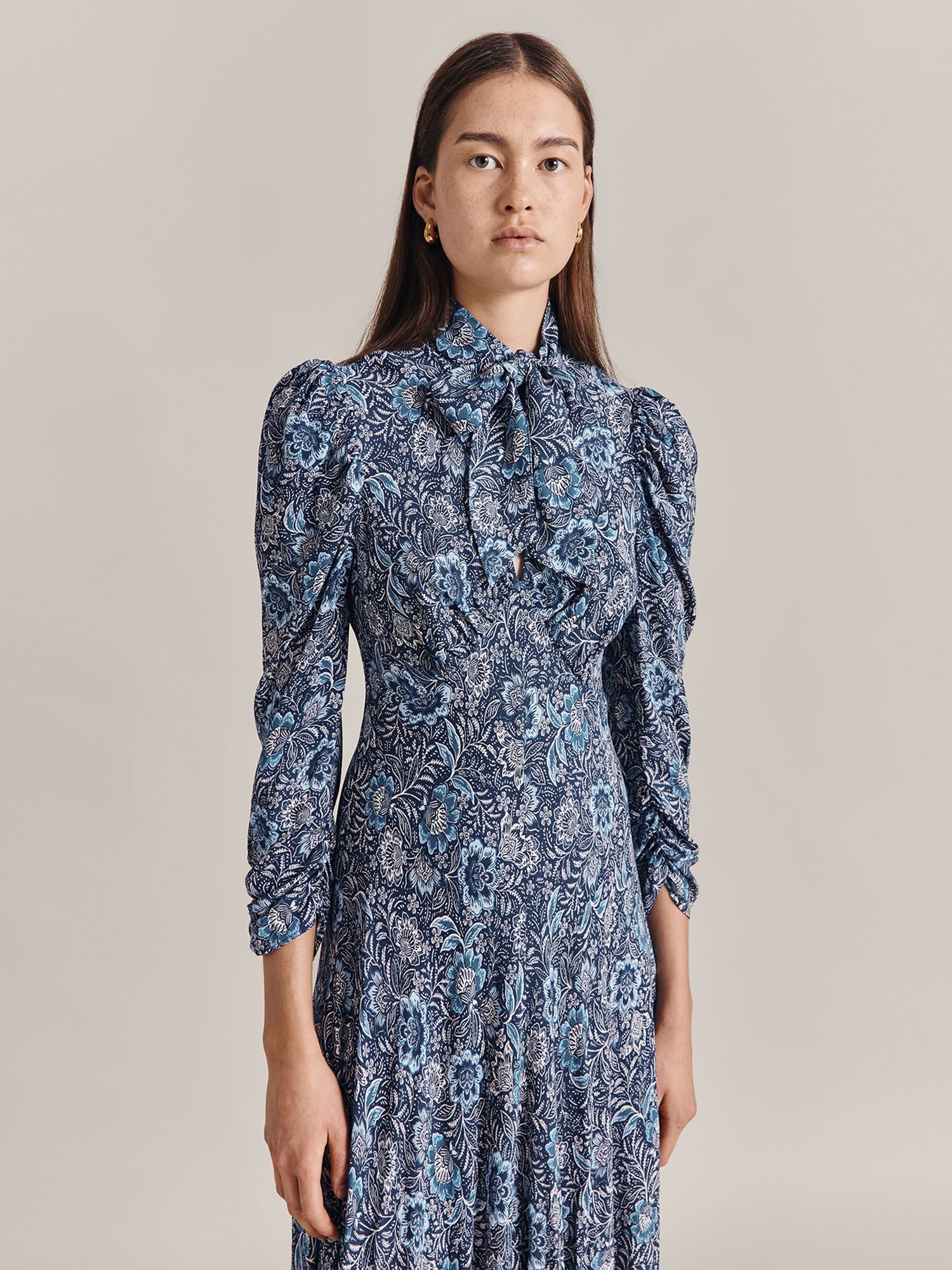 Ghost Erin Floral Batik Print Midi Dress, Blue/Multi at John Lewis ...