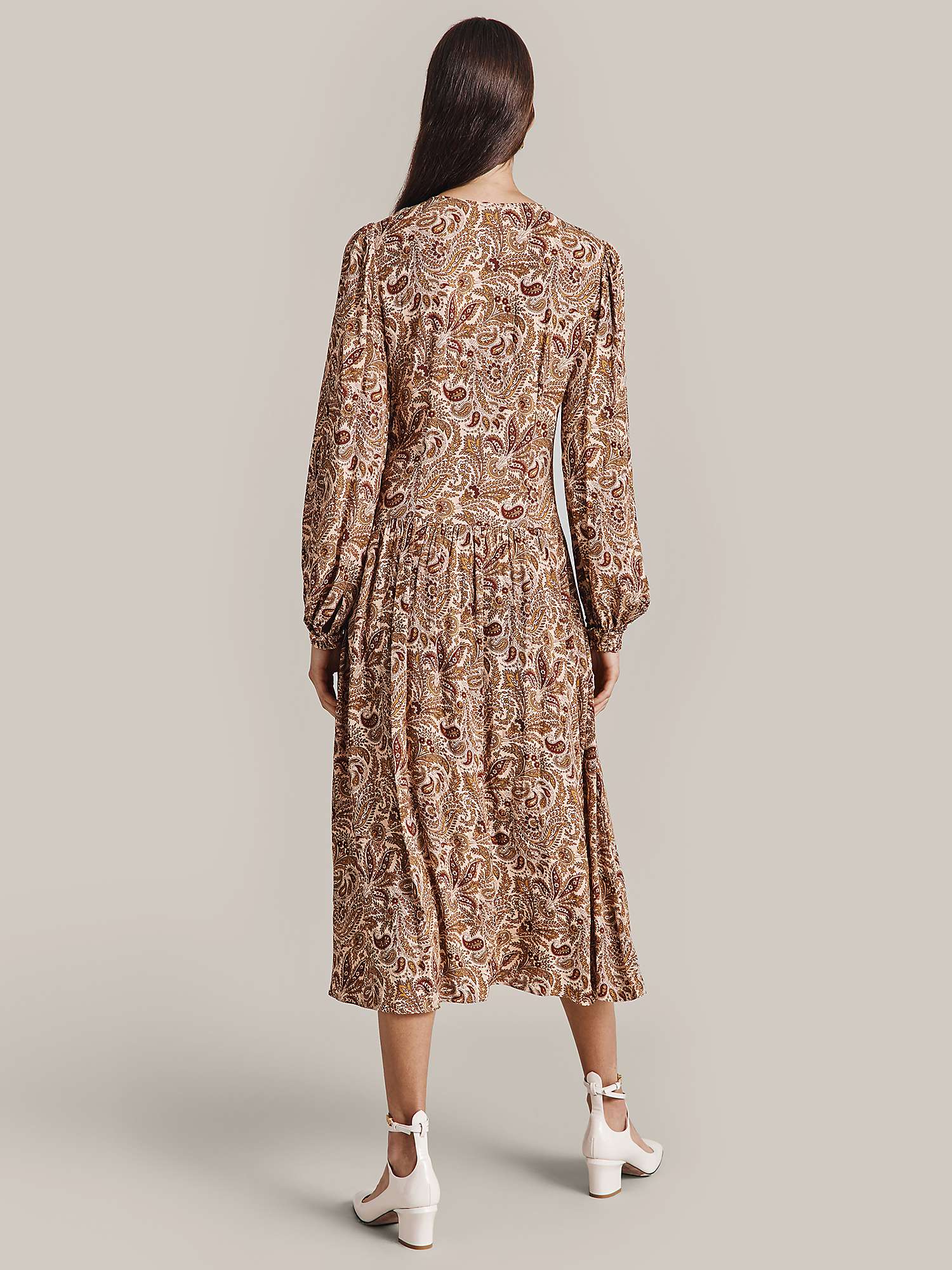 Buy Ghost Ava Paisly Midi Dress, Khaki Online at johnlewis.com